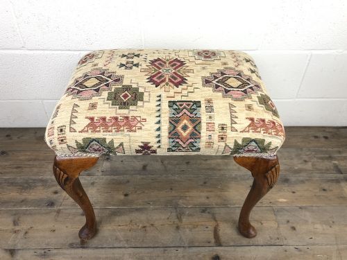 fig 1. Antique Walnut Stool with Fabric Seat