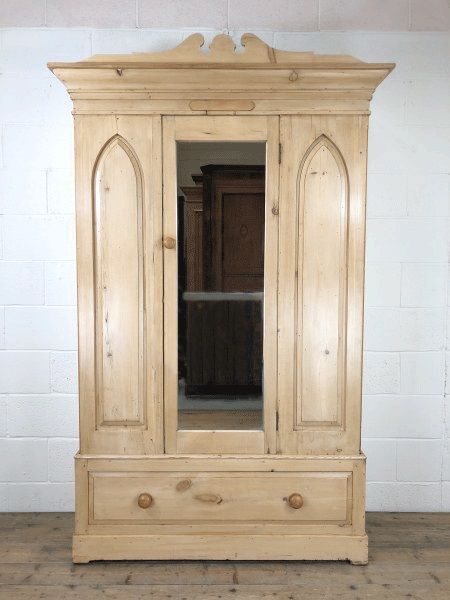 Antique Pine Wardrobe with Mirror