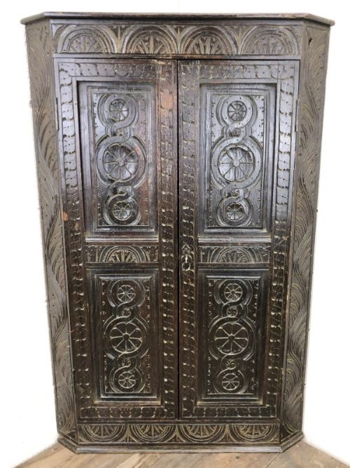 fig 1. Antique Carved Oak Corner Cupboard 