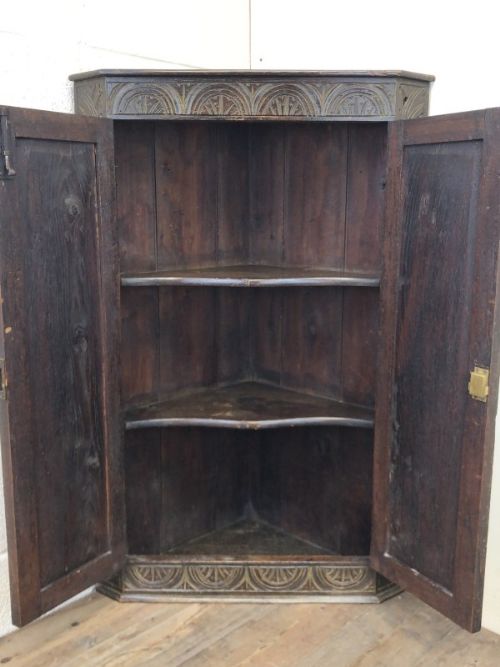 fig 2. Antique Carved Oak Corner Cupboard 