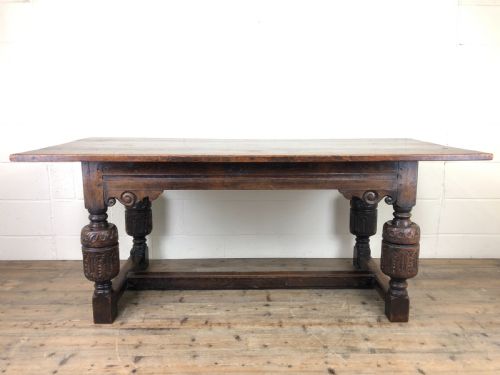 Antique Carved Oak Refectory Dining Table
