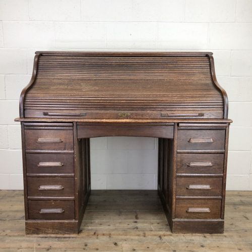 Large Antique Oak Roll Top Desk