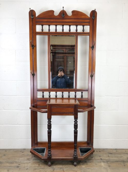 Antique Edwardian Mirror Back Hall Stand