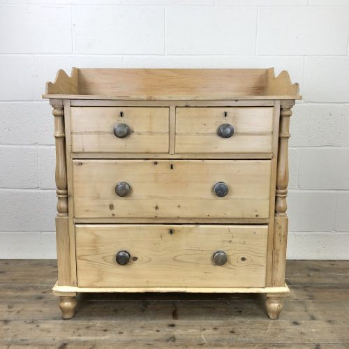 Victorian Antique Pine Chest of Drawers with Gallery Back