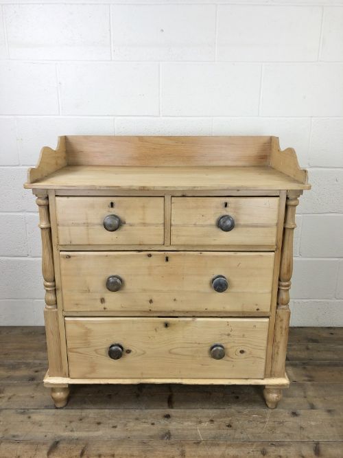 fig 1. Victorian Antique Pine Chest of Drawers with Gallery Back