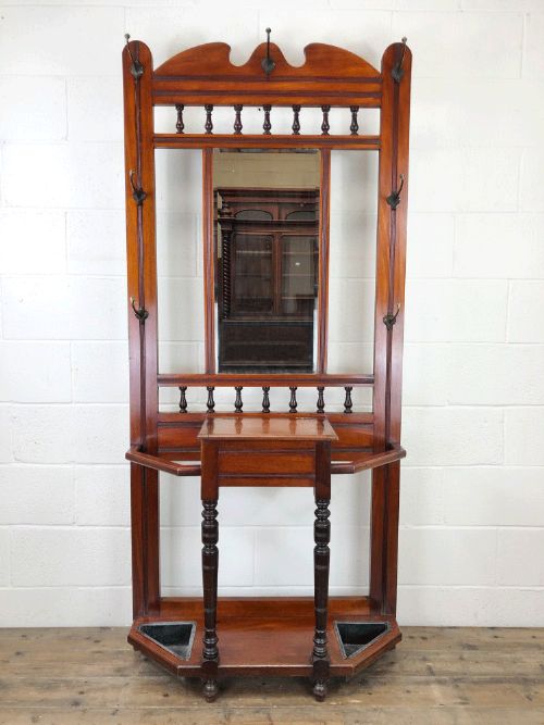 Antique Edwardian Mirror Back Hall Stand