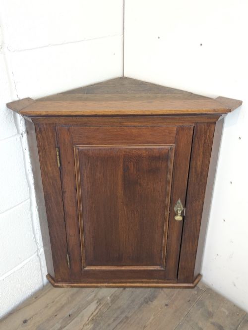 fig 1. 19th Century Antique Oak Wall Hanging Corner Cupboard