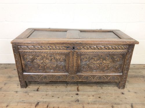 Antique 17th Century Carved Oak Coffer
