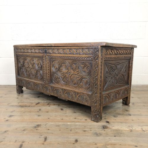 fig 1. Antique 17th Century Carved Oak Coffer 
