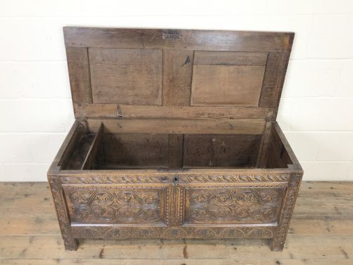 fig 2. Antique 17th Century Carved Oak Coffer 