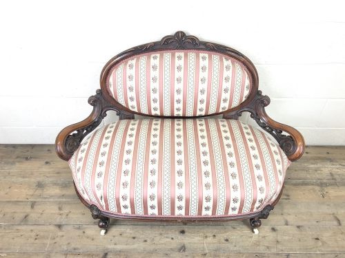 fig 1. Small Victorian Walnut Frame Salon Sofa Settee