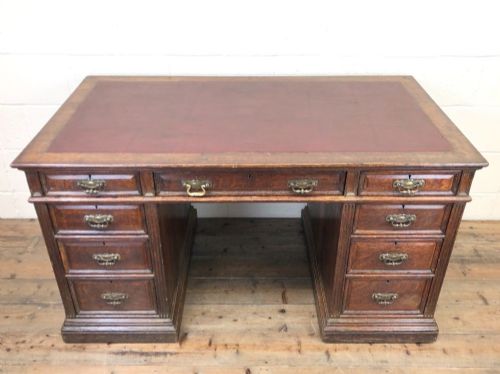 Antique Oak Pedestal Partners Desk