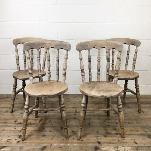 Set of Four Antique Rustic Farmhouse Kitchen Chairs