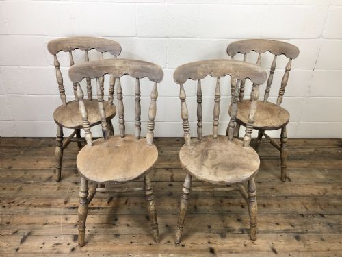 fig 1. Set of Four Antique Rustic Farmhouse Kitchen Chairs