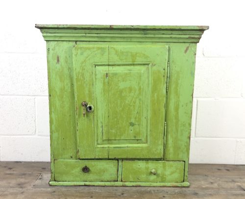 Rustic Antique Green Painted Wall Cupboard