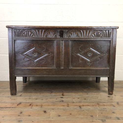 18th Century Oak Coffer with Carved Front
