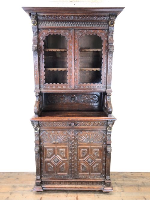 Victorian Carved Oak Glazed Cabinet