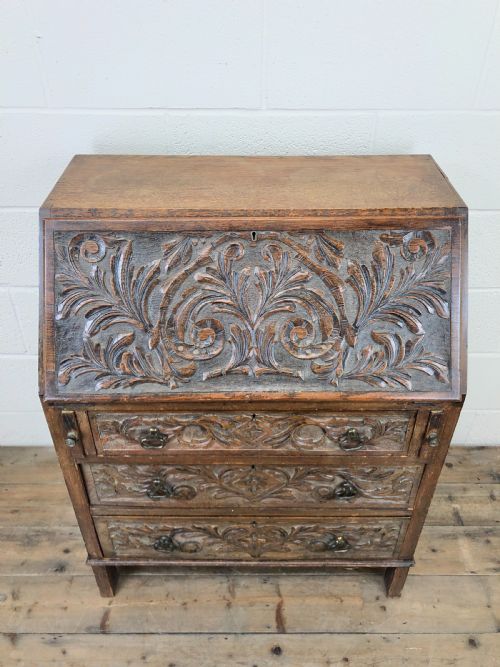 fig 1. Early 20th Century Oak Carved Bureau