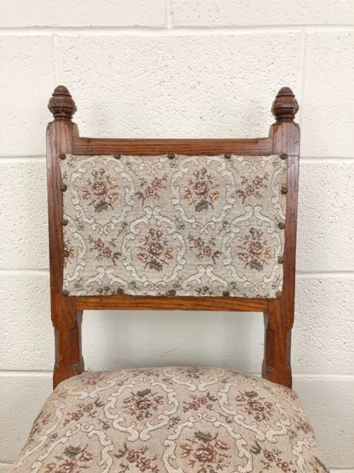 fig 1. Pair Of Gothic Oak Chairs With Floral Upholstery