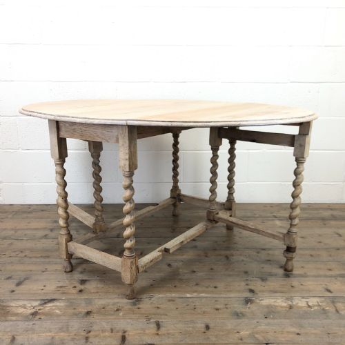 Antique Pale Oak Gateleg Table with Drop Leaf