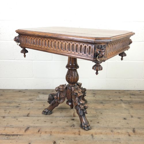 Antique Oak Centre Table with Lion Masks and Rings