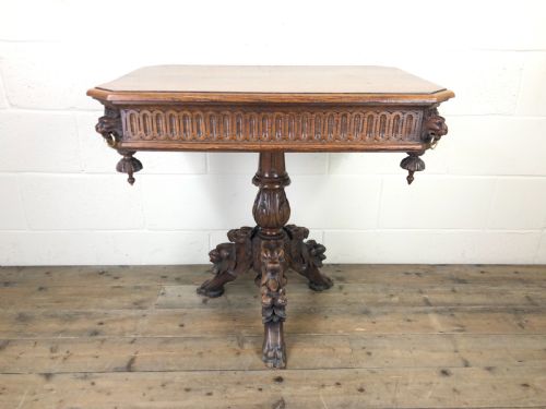 fig 1. Antique Oak Centre Table with Lion Masks and Rings