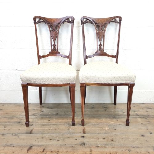 Pair of Edwardian Mahogany Dining Chairs with Inlay
