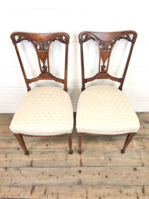 fig 1. Pair of Edwardian Mahogany Dining Chairs with Inlay