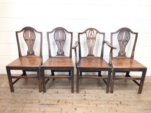 fig 1. Set of Four 19th Century Welsh Oak Camel Back Farmhouse Chairs