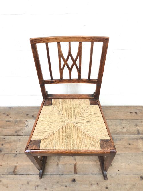 fig 1. Antique Elm Rocking Chair with Rush Seat