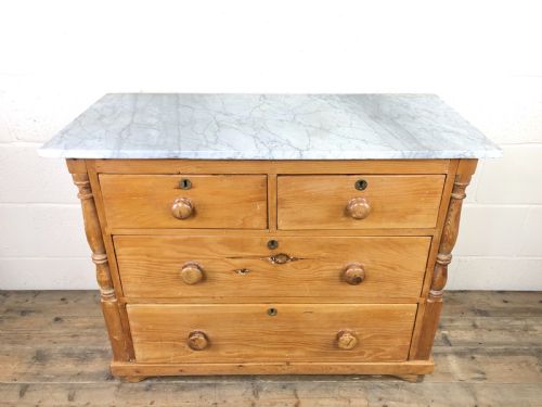 fig 1. Antique Pine and Marble Chest of Drawers