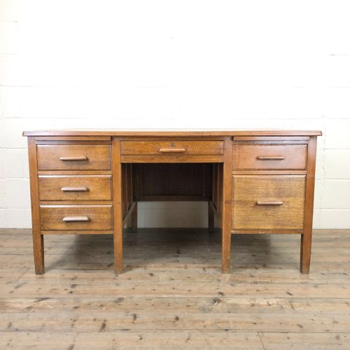 Early 20th Century Oak Desk with Six Drawers