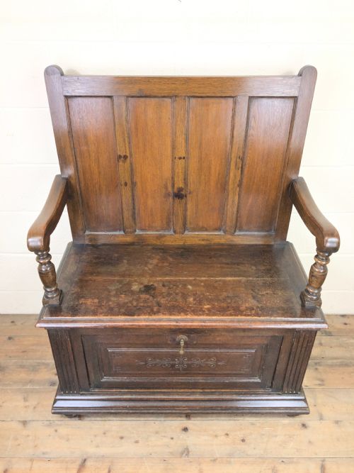 fig 1. Early 20th Century Oak Settle Bench