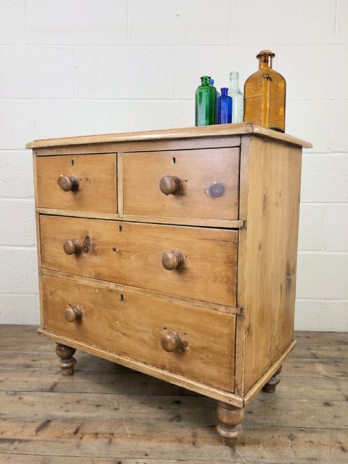 fig 1. Antique Rustic Pine Bedroom Chest of Drawers