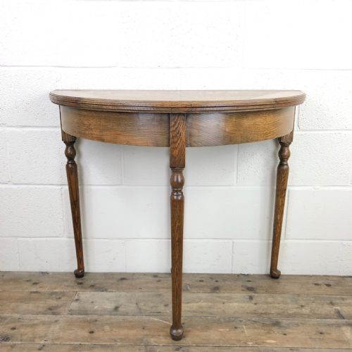 Early 20th Century Oak Demi-lune Fold Over Games Table