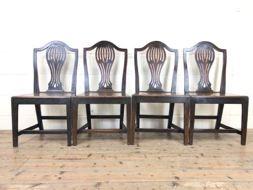 Four Oak Country Chairs with Fret Cut Backs