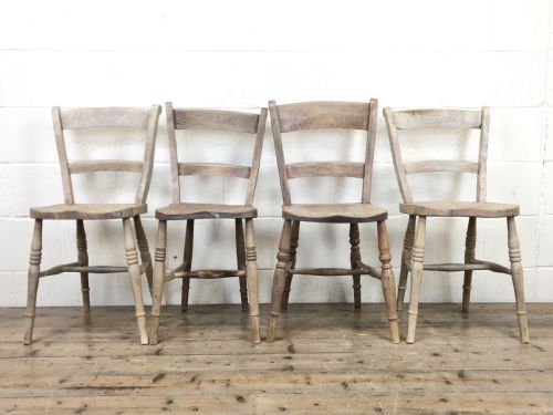 Set of Four Antique Farmhouse Chairs with Shaped Bar Backs