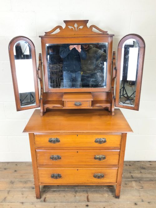 fig 1. Antique Satin Walnut Dressing Table Chest