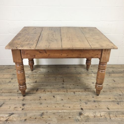 Antique Pine Farmhouse Kitchen Table with Oak Top