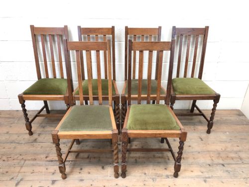 fig 1. Antique Set of Six Green Fabric Dining Chairs