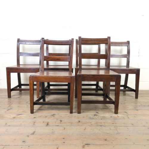 Set of Six Welsh Oak Farmhouse Kitchen Chairs with Bar Backs