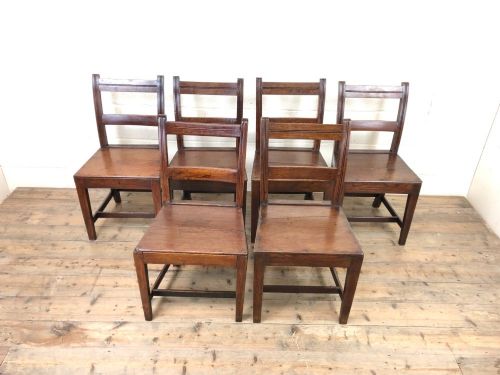 fig 1. Set of Six Welsh Oak Farmhouse Kitchen Chairs with Bar Backs