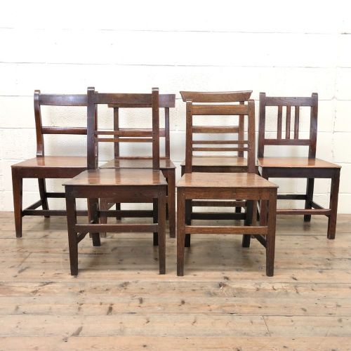 Selection of Six 19th Century Welsh Oak Farmhouse Kitchen Chairs