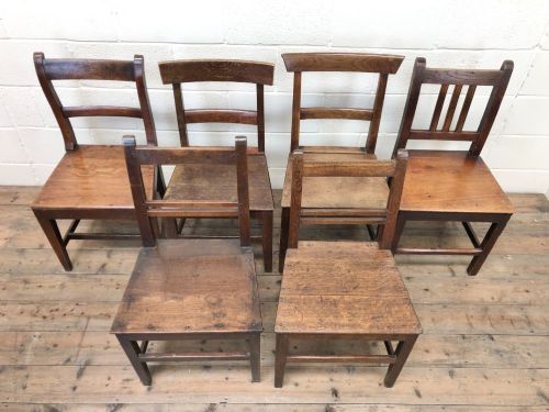 fig 1. Selection of Six 19th Century Welsh Oak Farmhouse Kitchen Chairs