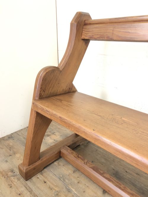 fig 1. Antique Pitch Pine Pew Bench with Shaped Sides