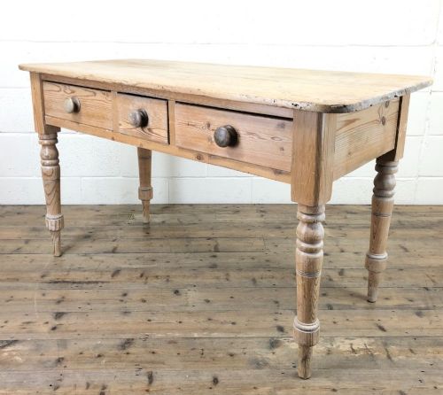 Antique Pine Table with Three Drawers