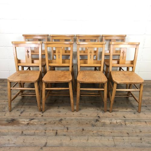 Set of Eight Antique Church Chairs