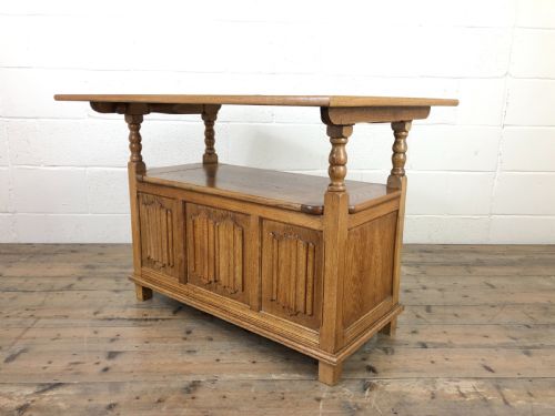 fig 2. Antique Panelled Pale Oak Monk’s Bench