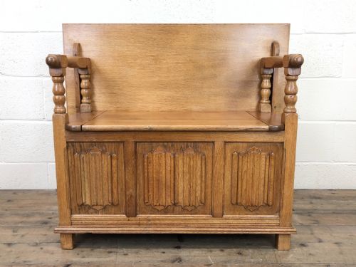 fig 3. Antique Panelled Pale Oak Monk’s Bench