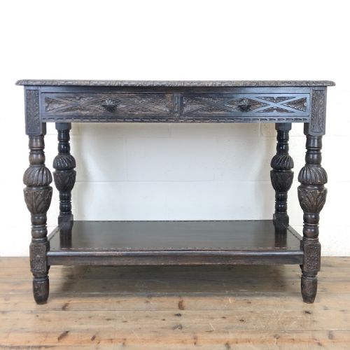 Victorian Carved Oak Two-tier Table